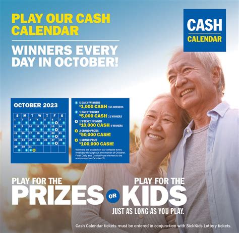 SickKids Lottery Cash Calendar.